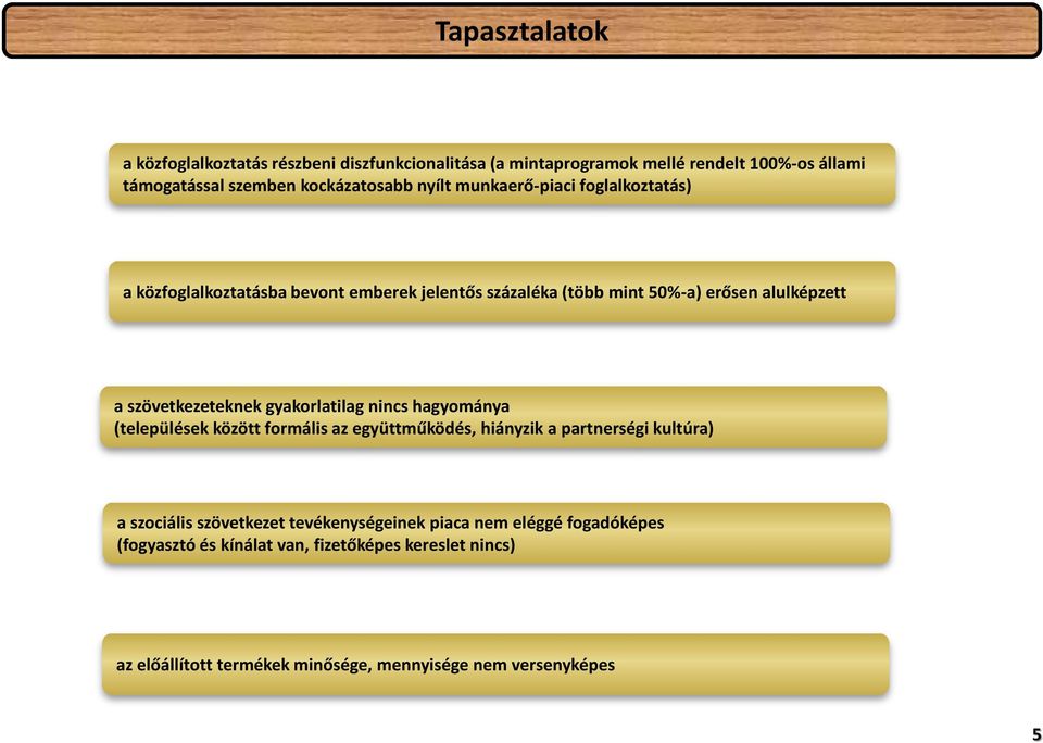 szövetkezeteknek gyakorlatilag nincs hagyománya (települések között formális az együttműködés, hiányzik a partnerségi kultúra) a szociális