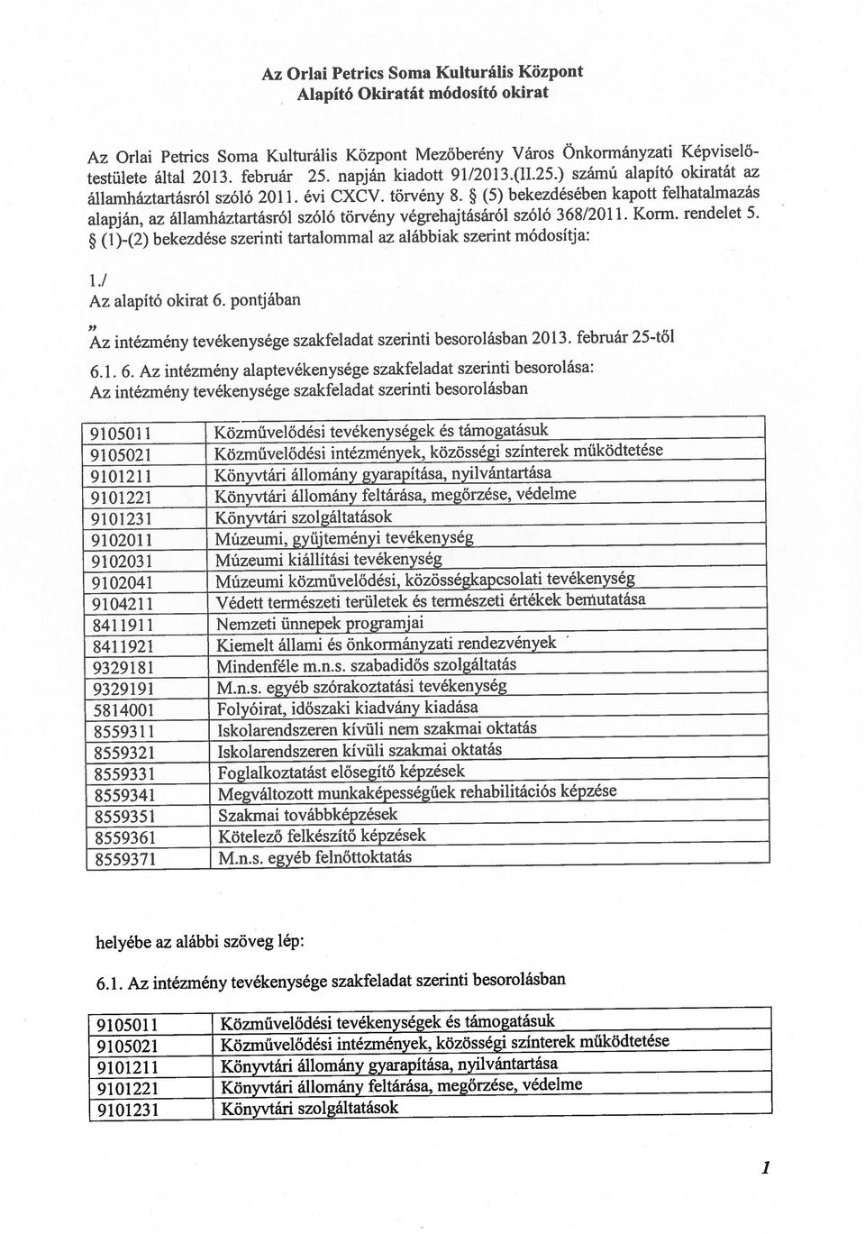 besorolásban Az Orlai Pctrics Soma Kulturális Központ Mezőberény Város Önkormányzati Képviselőtestülete által 2013. február 25.