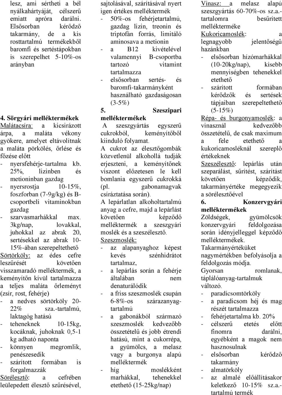 25%, lizinben és metioninbn gzdg - nyersrostj 10-15%, foszforbn (7-9g/kg) és B- csoportbeli vitminokbn gzdg - szrvsmrhákkl mx.