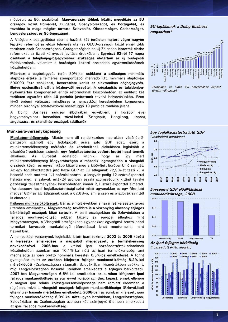 A Világbank adatgyűjtése szerint hazánk két területen hajtott végre nagyon léptékű reformot az előző felmérés óta (az OECD-országok közül ennél több területen csak ban, Görögországban és Új-Zélandon