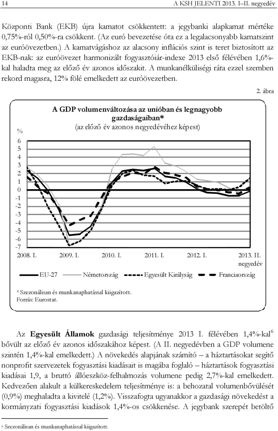 ) A kamatvágáshoz az alacsony inflációs szint is teret biztosított az EKB-nak: az euróövezet harmonizált fogyasztóiár-indexe 2013 első félévében 1,6%- kal haladta meg az előző év azonos időszakit.