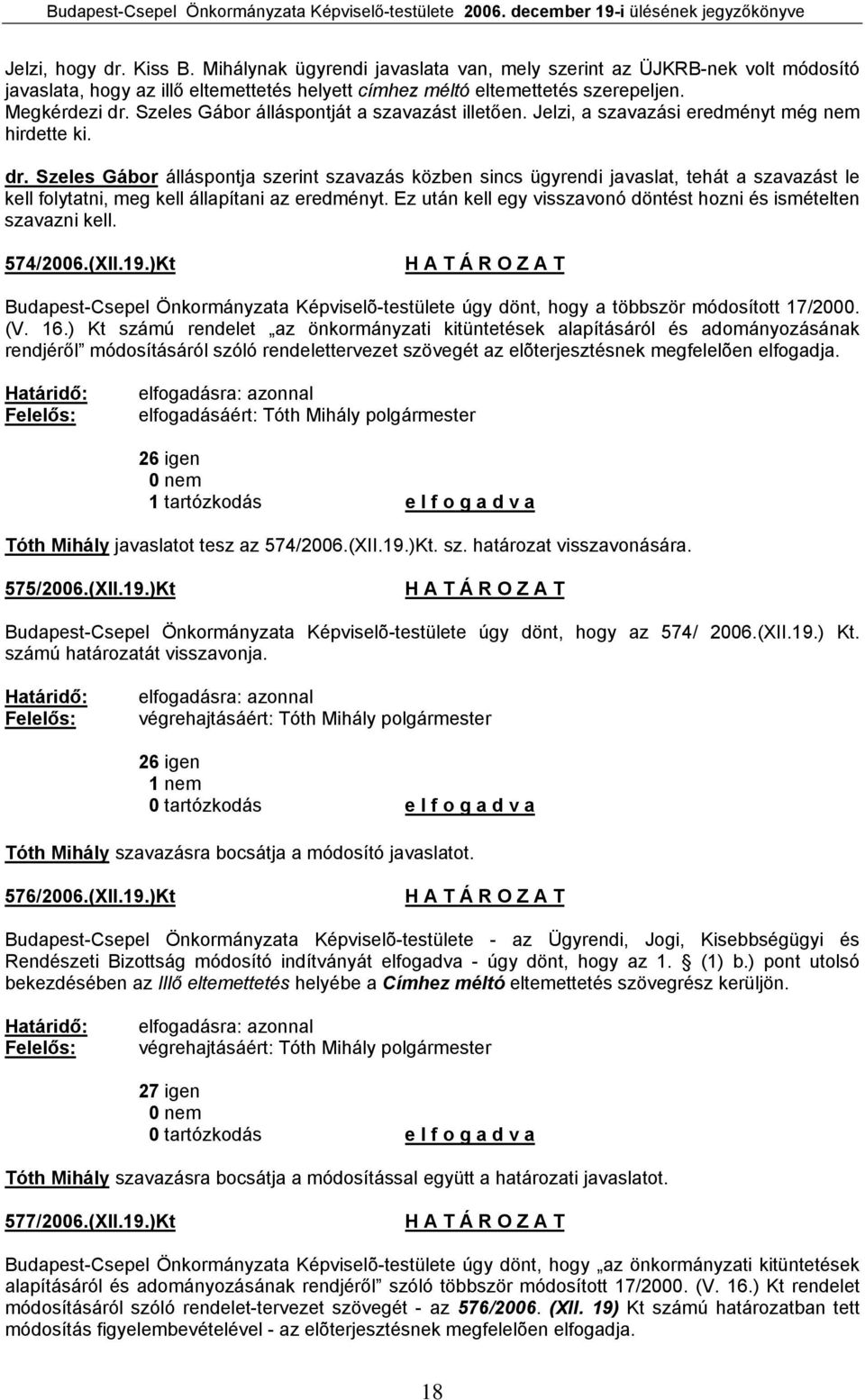 Szeles Gábor álláspontja szerint szavazás közben sincs ügyrendi javaslat, tehát a szavazást le kell folytatni, meg kell állapítani az eredményt.