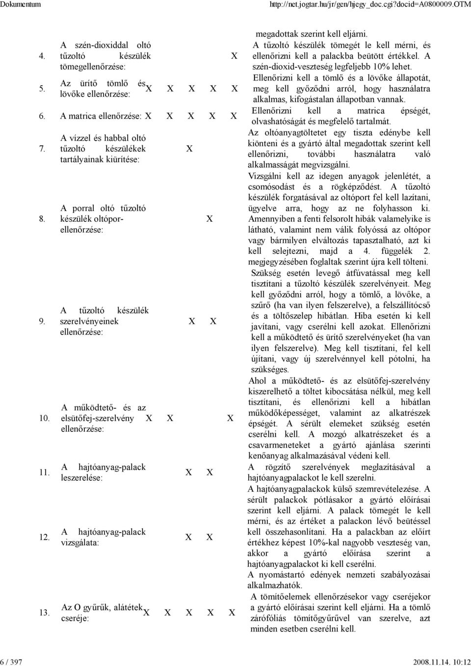 elsütıfej-szerelvény ellenırzése: X X X A hajtóanyag-palack leszerelése: A hajtóanyag-palack vizsgálata: Az O győrők, alátétek X X X X X cseréje: X X X X X X X X X megadottak szerint kell eljárni.