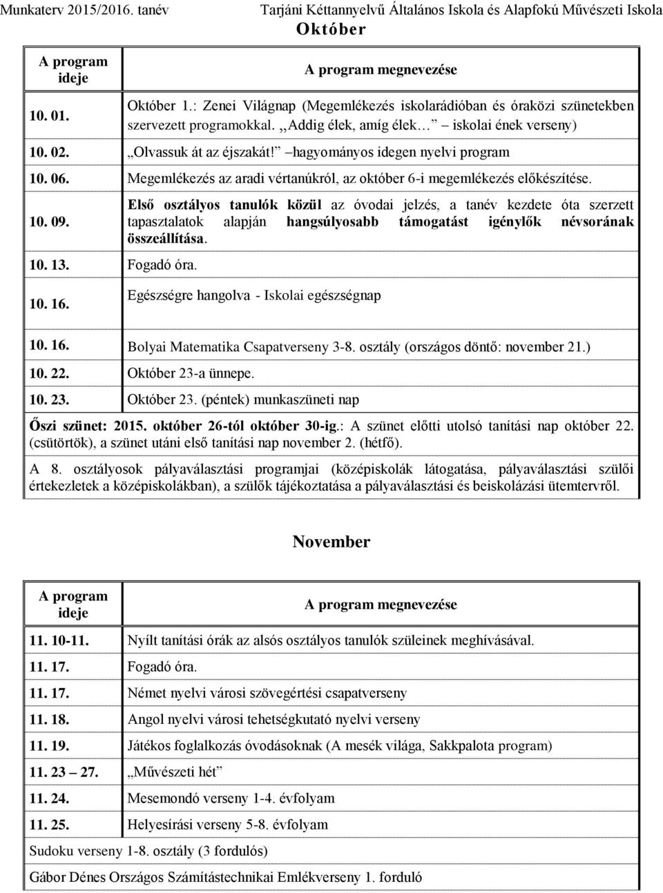 Első osztályos tanulók közül az óvodai jelzés, a tanév kezdete óta szerzett tapasztalatok alapján hangsúlyosabb támogatást igénylők névsorának összeállítása. 10. 16.