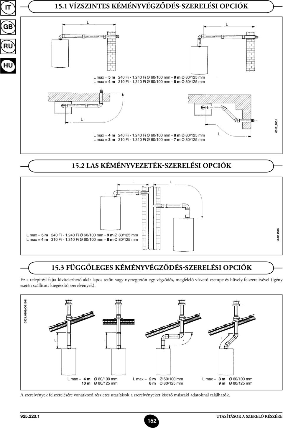240 Fi Ø 60/100 mm - 9 m Ø 80/125 mm L max = 4 m 310 Fi - 1.310 Fi Ø 60/100 mm - 8 m Ø 80/125 mm 0512_2002 15.