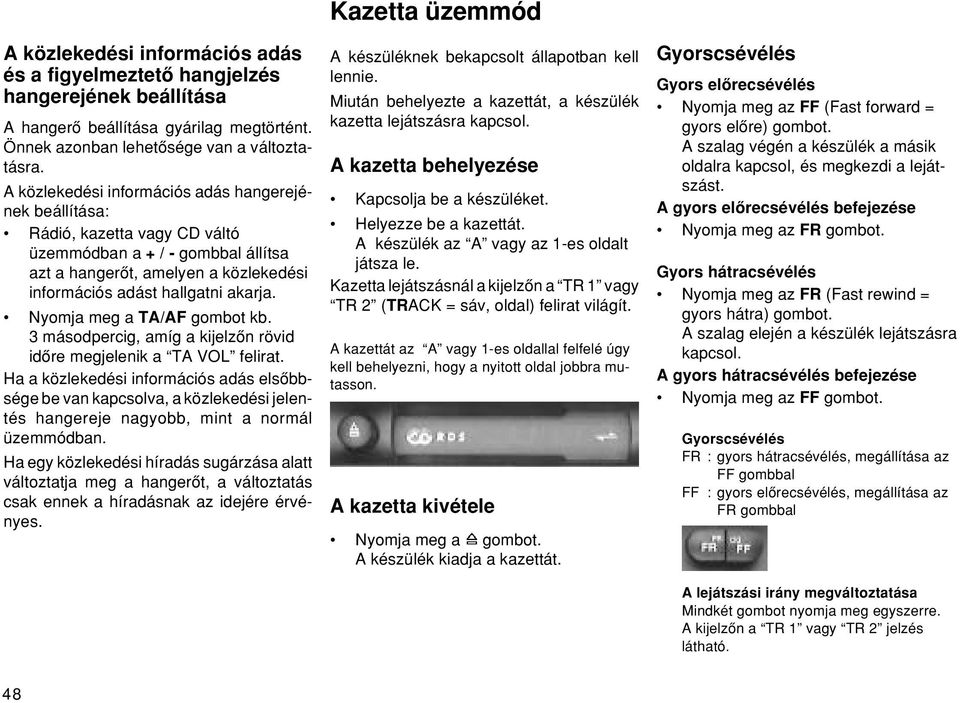 Nyomja meg a TA/AF gombot kb. 3 másodpercig, amíg a kijelzœn rövid idœre megjelenik a TA VOL felirat.