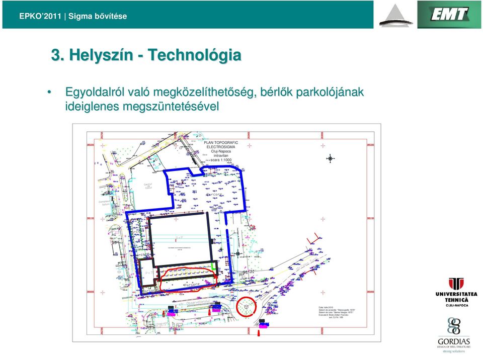 Helyszín - Technológia Egyoldalról l való megközel zelíthet ség, bérlb rl k k parkolójának ideiglenes megszüntet ntetésével PLAN TOPOGRAFIC ELECTROSIGMA