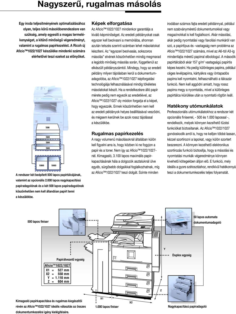 500 500 500 500 1000 1000 A rendszer két beépített 500 lapos papírtálcájának, valamint az opcionális 2.