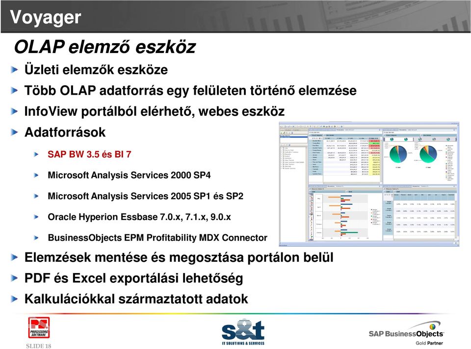 5 és BI 7 Microsoft Analysis Services 2000 SP4 Microsoft Analysis Services 2005 SP1 és SP2 Oracle Hyperion Essbase 7.0.x, 7.