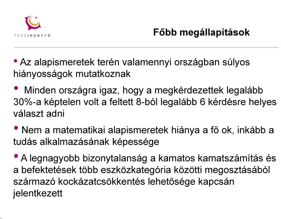 a matematikai alapismeretek hiánya a fő ok, inkább a tudás alkalmazásának képessége A legnagyobb bizonytalanság a kamatos