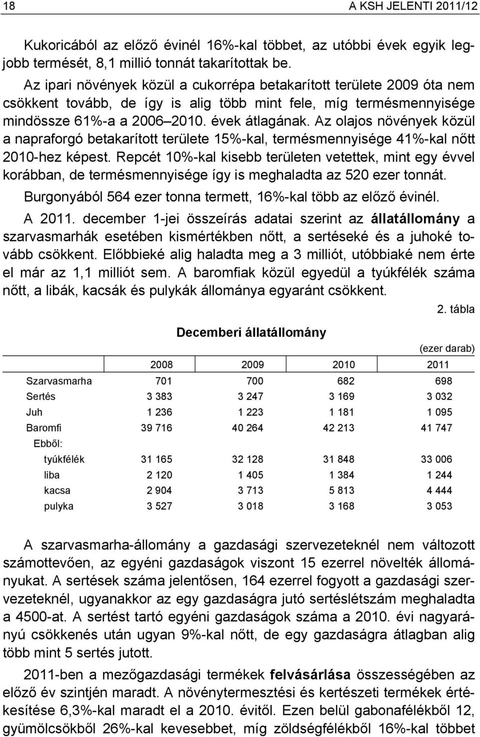 Az olajos növények közül a napraforgó betakarított területe 15%-kal, termésmennyisége 41%-kal nőtt 2010-hez képest.