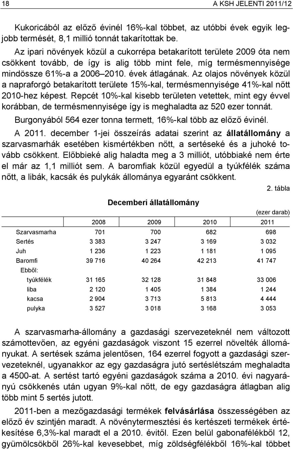 Az olajos növények közül a napraforgó betakarított területe 15%-kal, termésmennyisége 41%-kal nőtt 2010-hez képest.