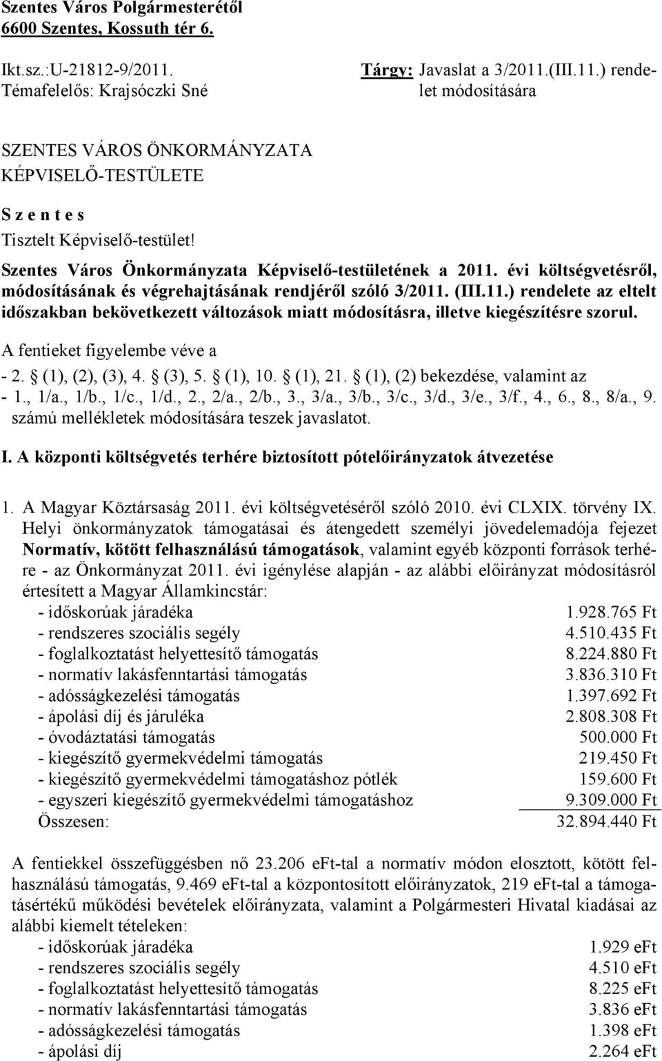 (III.11.) rendelete az eltelt időszakban bekövetkezett változások miatt módosításra, illetve kiegészítésre szorul. A fentieket figyelembe véve a - 2. (1), (2), (3), 4. (3), 5. (1), 10. (1), 21.