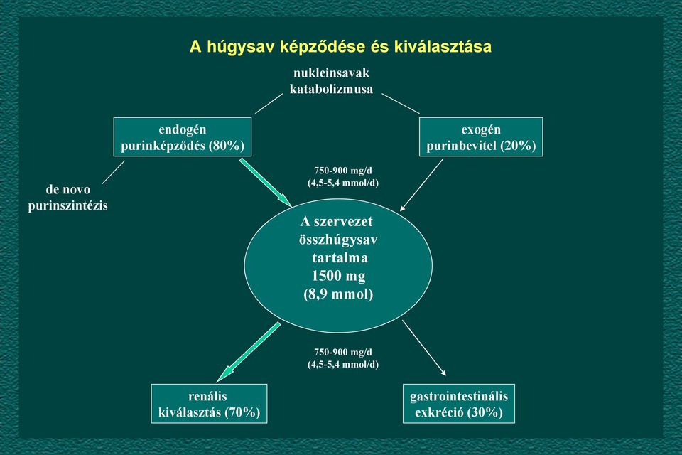 mg/d (4,5-5,4 mmol/d) A szervezet összhúgysav tartalma 1500 mg (8,9 mmol)