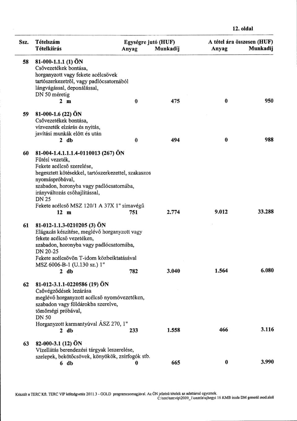 el, tartószerkezettel, szakaszos nyomáspróbával, szabadon, horonyba vagy padlócsatornába, irányváltozás csőhajlítással, DN25 Fekete acélcső MSZ 12