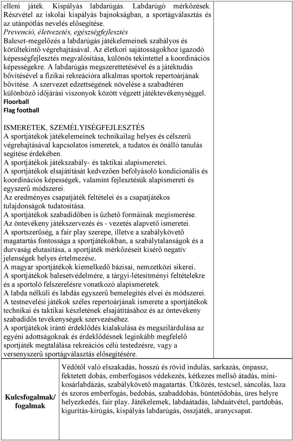 Az életkori sajátosságokhoz igazodó képességfejlesztés megvalósítása, különös tekintettel a koordinációs képességekre.