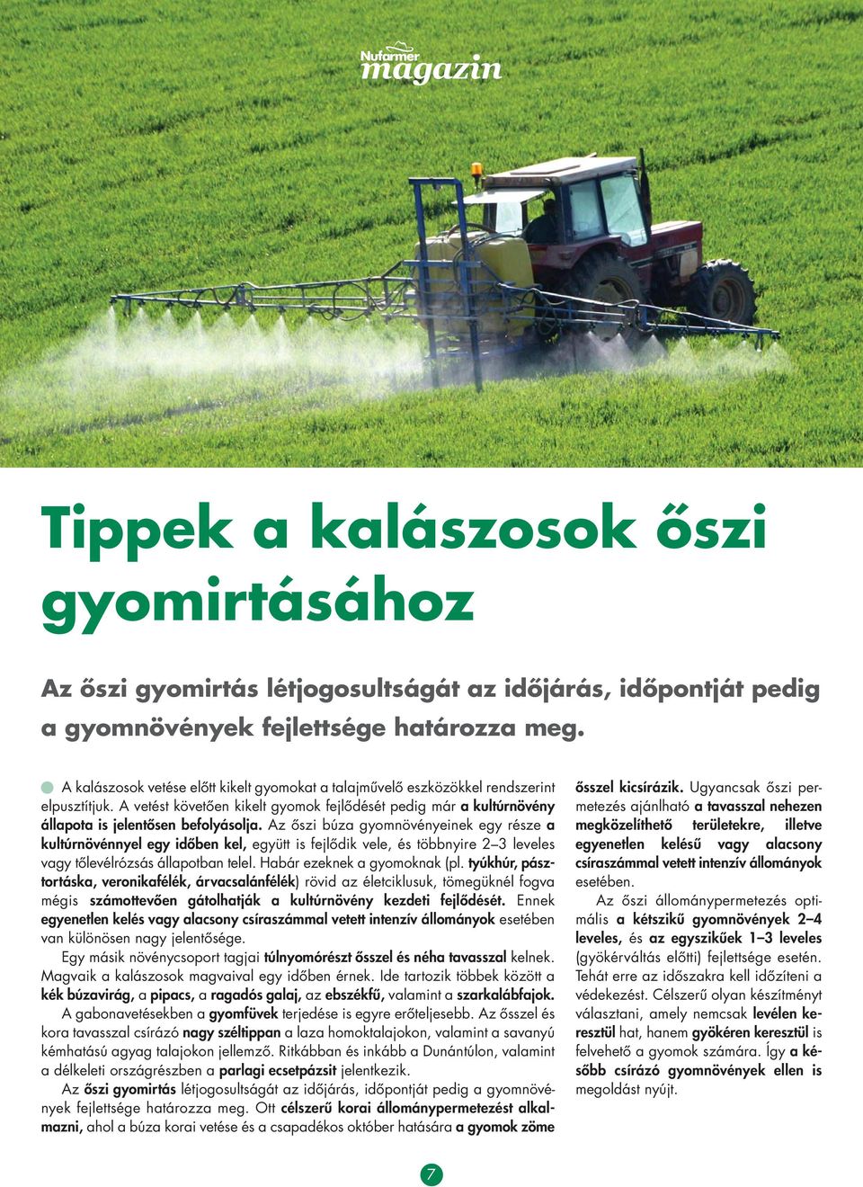 A vetést követôen kikelt gyomok fejlôdését pedig már a kultúrnövény álla pota is jelentôsen befo lyásolja.