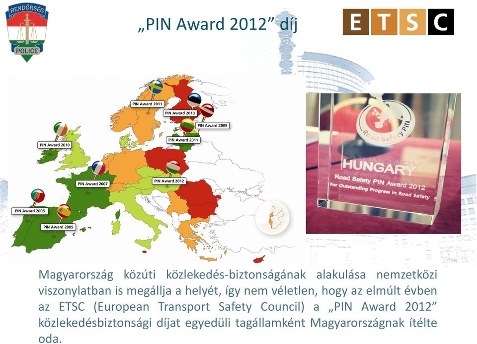 elmúlt évben az ETSC (European Transport Safety Council) a PIN Award 2012