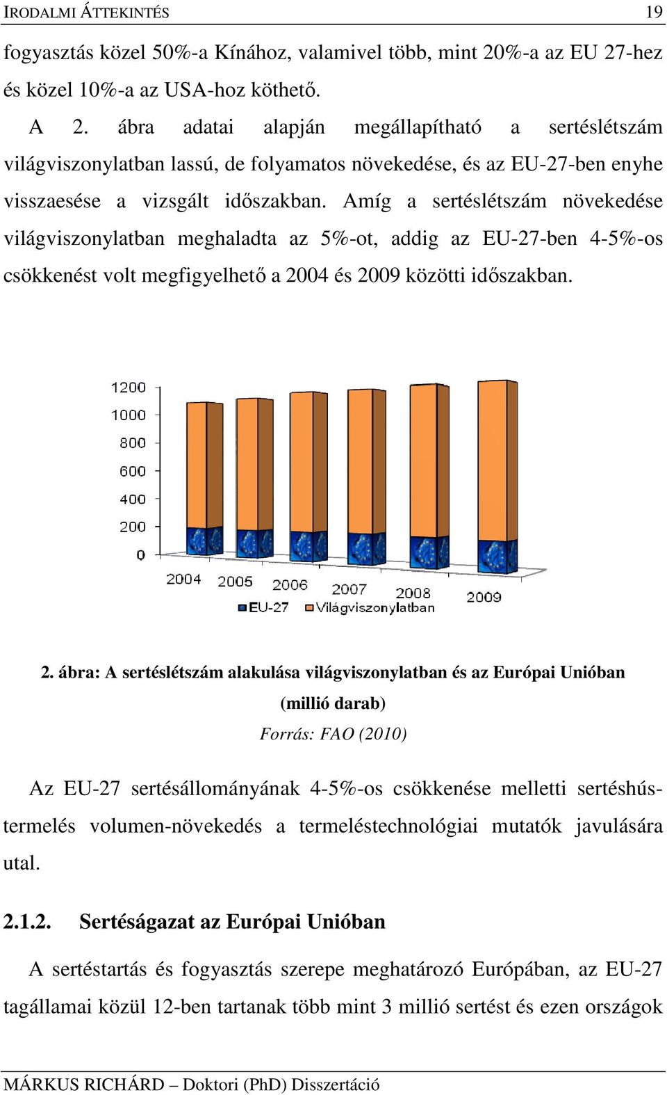 Amíg a sertéslétszám növekedése világviszonylatban meghaladta az 5%-ot, addig az EU-27-ben 4-5%-os csökkenést volt megfigyelhetı a 20