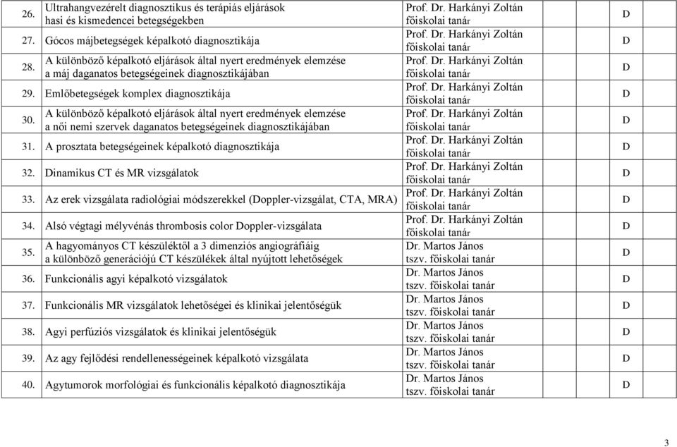 Az erek vizsgálata radiológiai módszerekkel (oppler-vizsgálat, CTA, MRA) 34. Alsó végtagi mélyvénás thrombosis color oppler-vizsgálata 35.