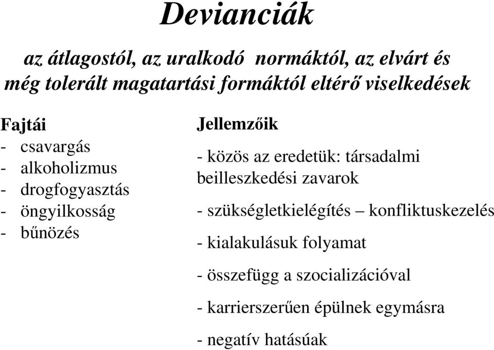 Jellemzőik - közös az eredetük: társadalmi beilleszkedési zavarok - szükségletkielégítés