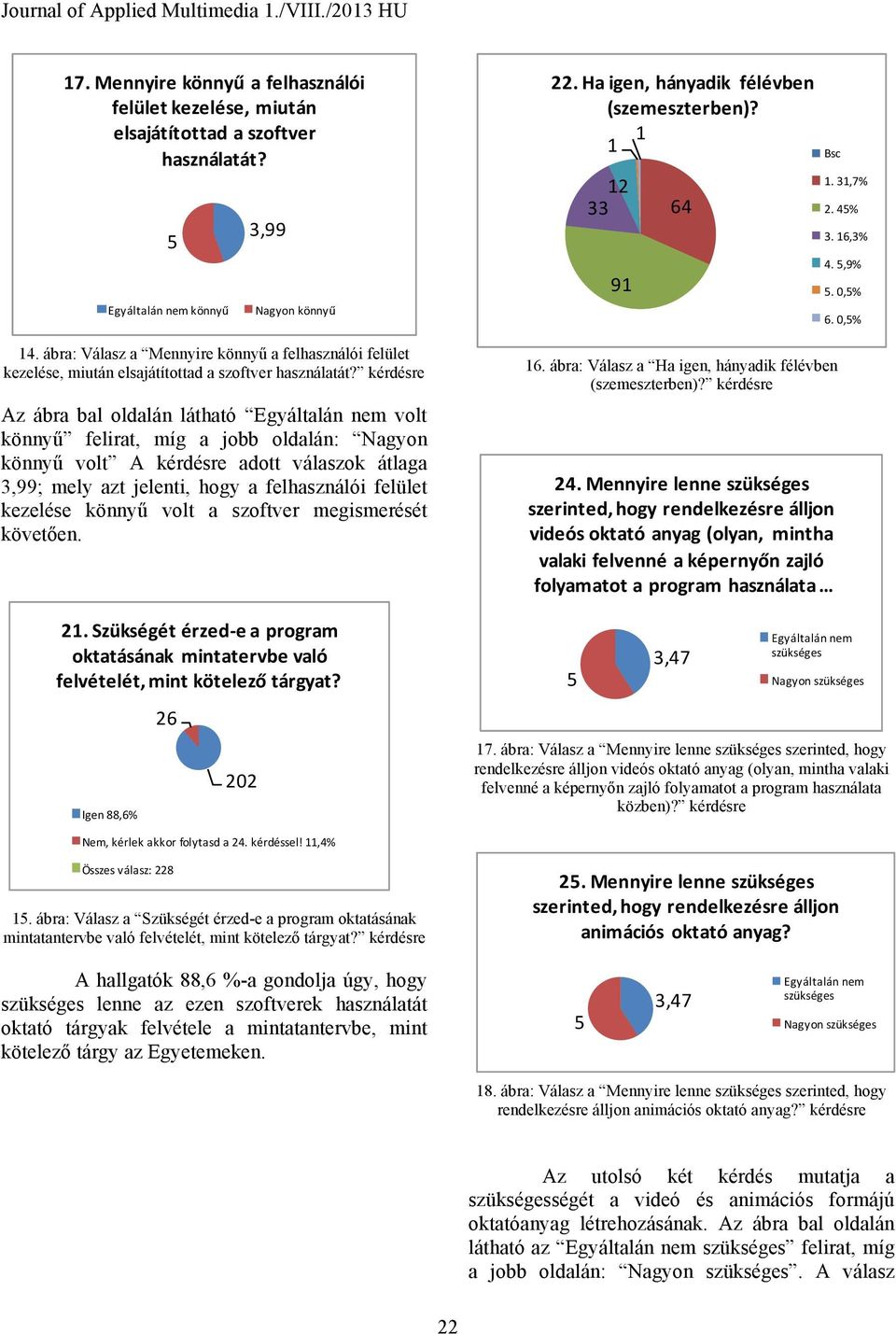 kérdésre Az ábra bal oldalán látható Egyáltalán nem volt könnyű felirat, míg a jobb oldalán: Nagyon könnyű volt A kérdésre adott válaszok átlaga 3,99; mely azt jelenti, hogy a felhasználói felület