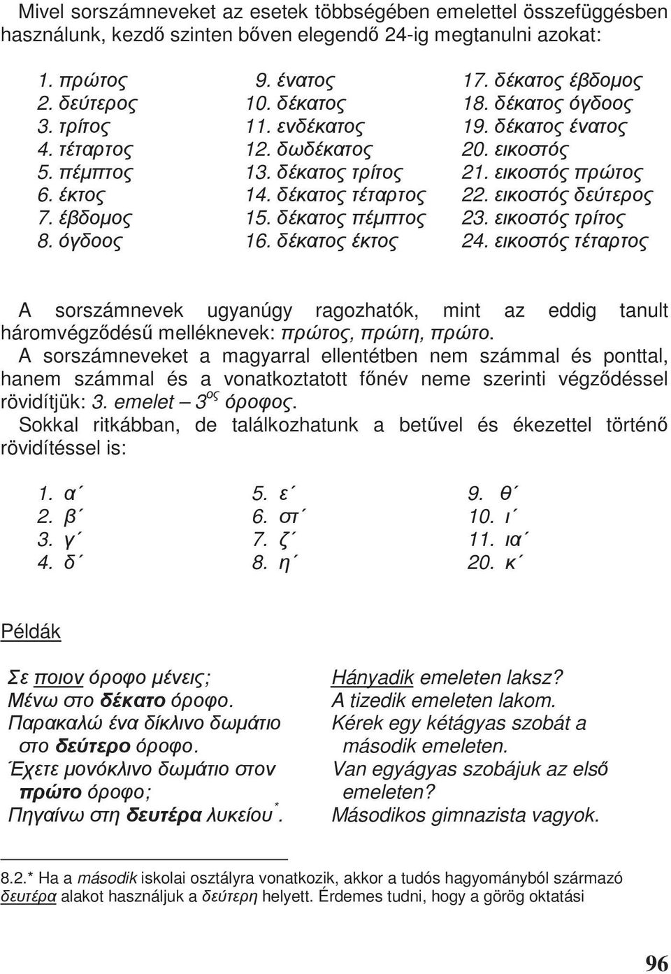 A sorszámneveket a magyarral ellentétben nem számmal és ponttal, hanem számmal és a vonatkoztatott f név neme szerinti végz déssel rövidítjük: 3. emelet 3.