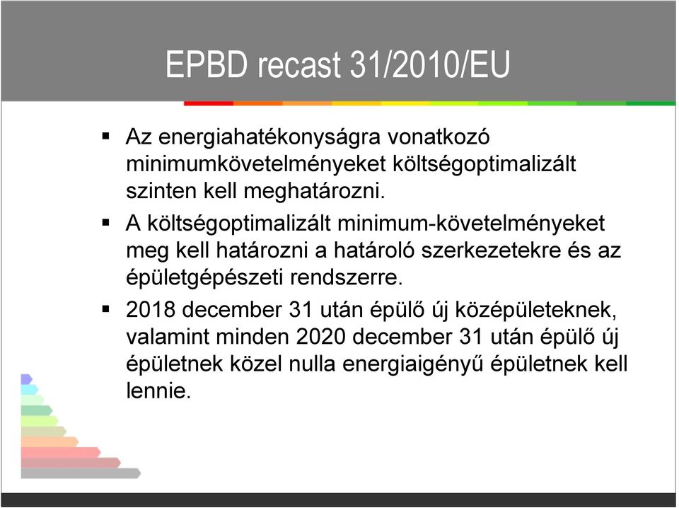 A költségoptimalizált minimum-követelményeket meg kell határozni a határoló szerkezetekre és az