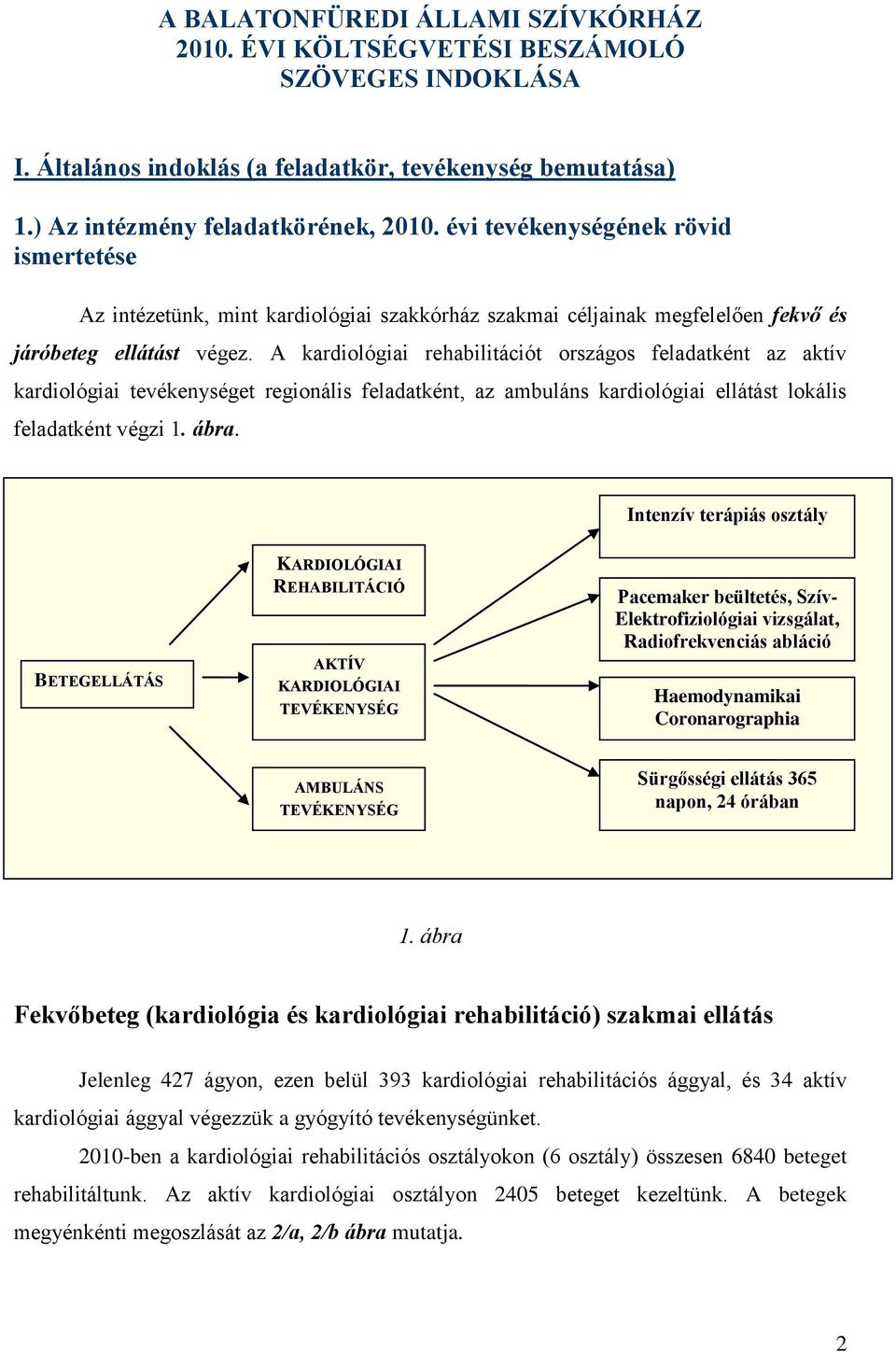 A kardiológiai rehabilitációt országos feladatként az aktív kardiológiai tevékenységet regionális feladatként, az ambuláns kardiológiai ellátást lokális feladatként végzi 1. ábra.