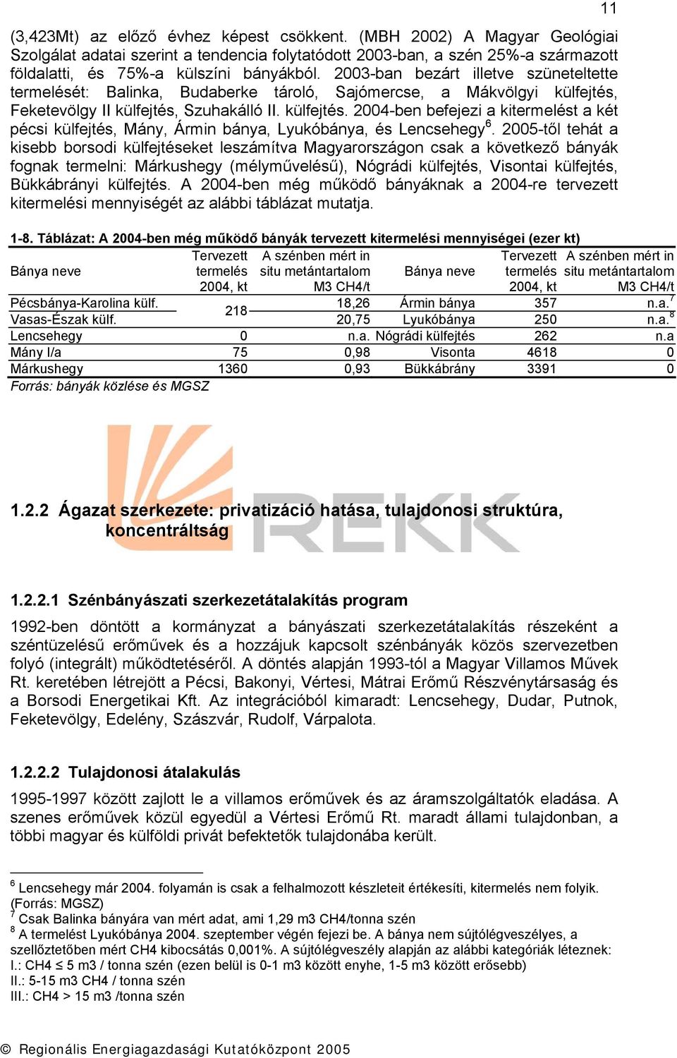 Feketevölgy II külfejtés, Szuhakálló II. külfejtés. 2004-ben befejezi a kitermelést a két pécsi külfejtés, Mány, Ármin bánya, Lyukóbánya, és Lencsehegy 6.