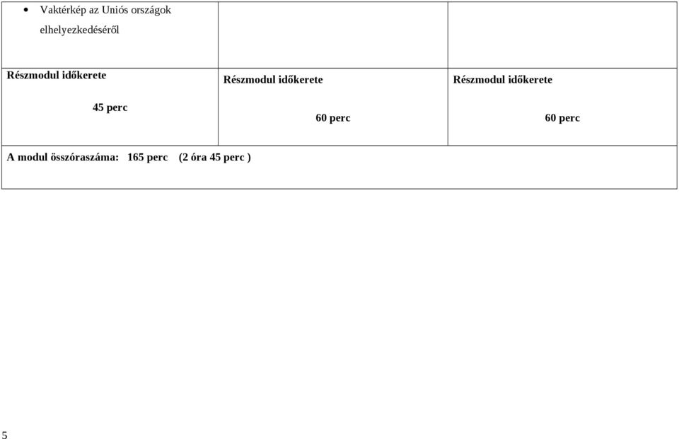 perc Részmodul időkerete 60 perc Részmodul