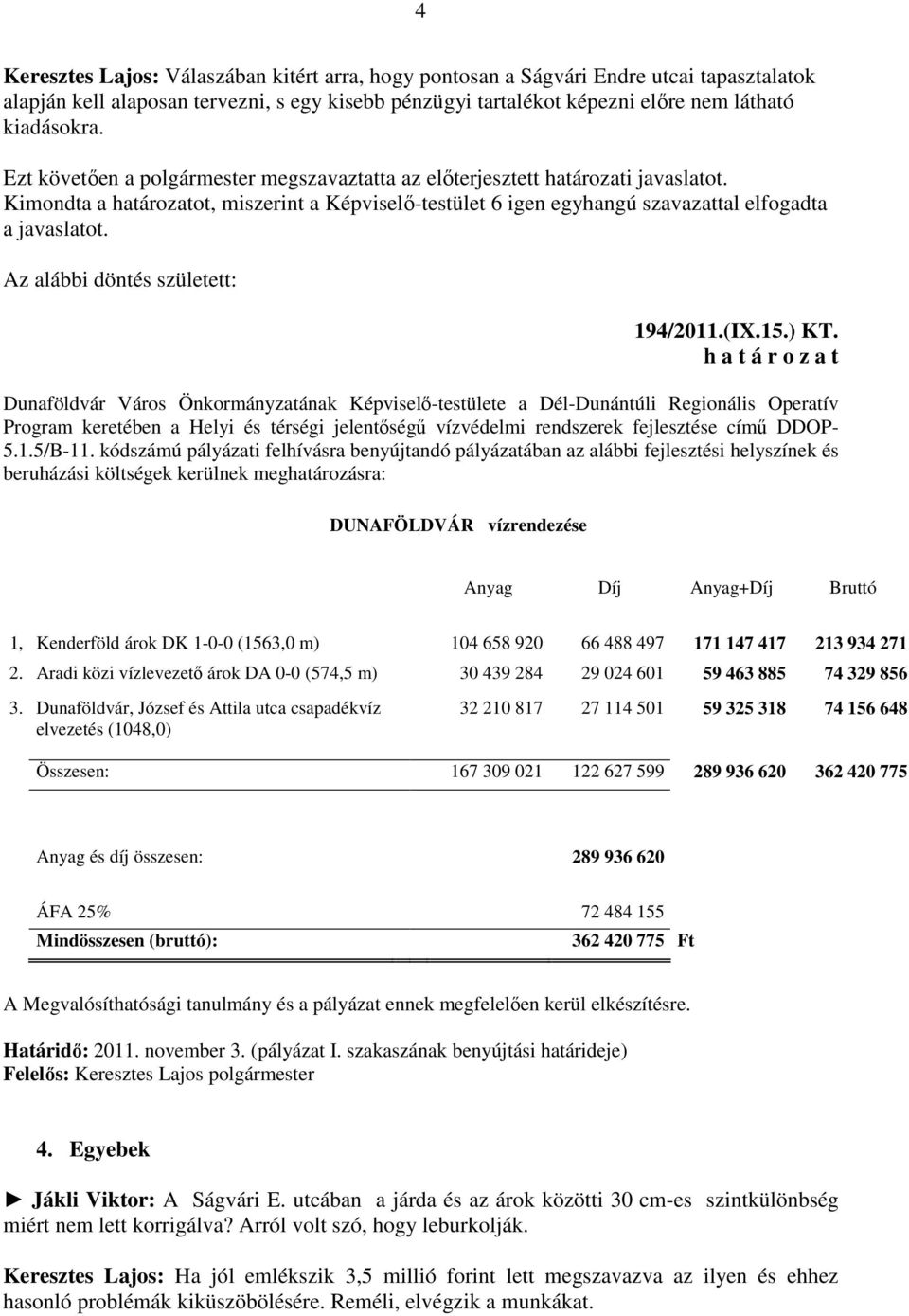 Az alábbi döntés született: 194/2011.(IX.15.) KT.