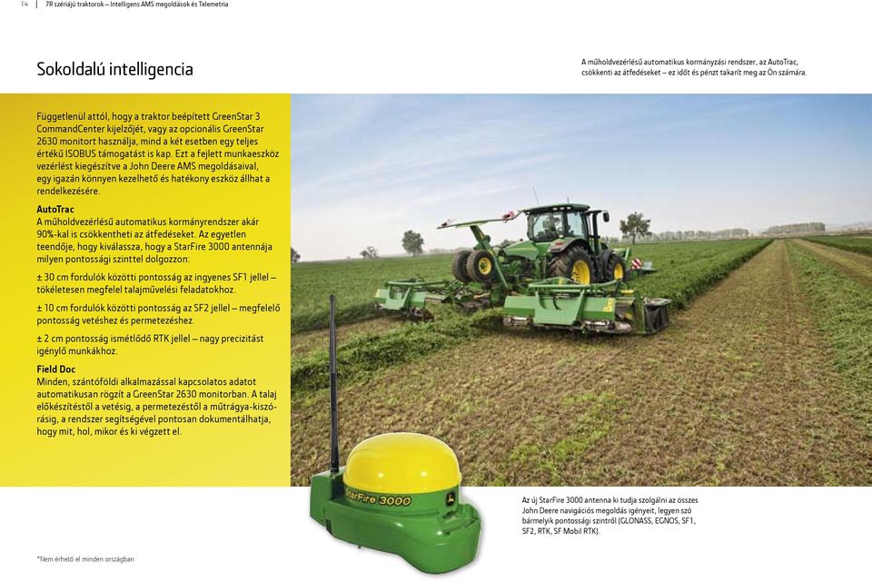 Függetlenül attól, hogy a traktor beépített GreenStar 3 CommandCenter kijelzőjét, vagy az opcionális GreenStar 2630 monitort használja, mind a két esetben egy teljes értékű ISOBUS támogatást is kap.