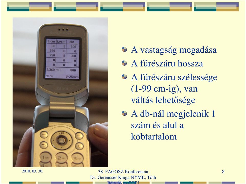 db-nál megjelenik 1 szám és alul a köbtartalom 2010.