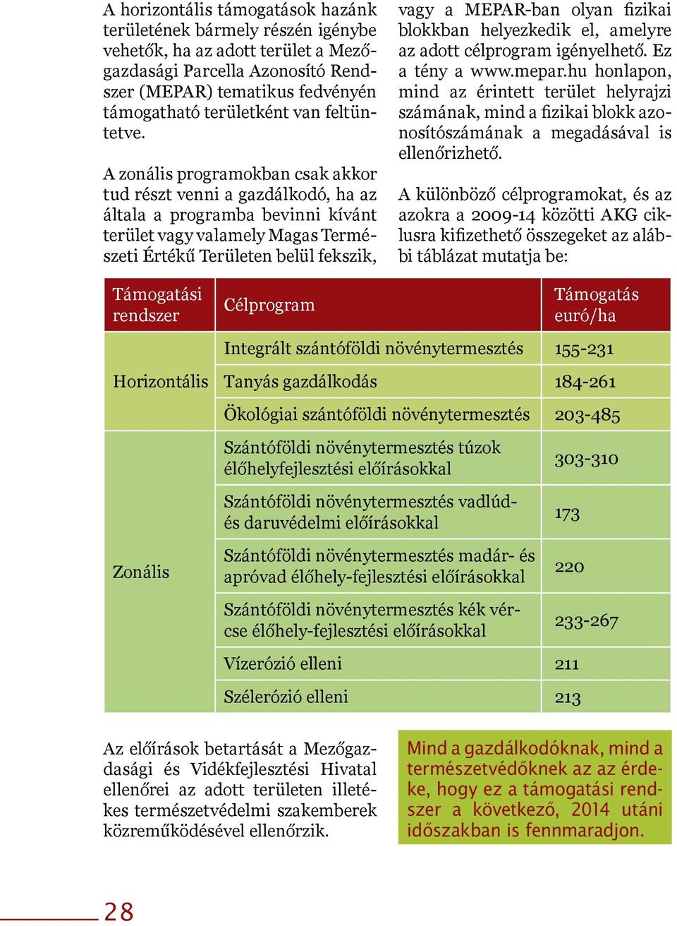 A zonális programokban csak akkor tud részt venni a gazdálkodó, ha az általa a programba bevinni kívánt terület vagy valamely Magas Természeti Értékű Területen belül fekszik, vagy a MEPAR-ban olyan