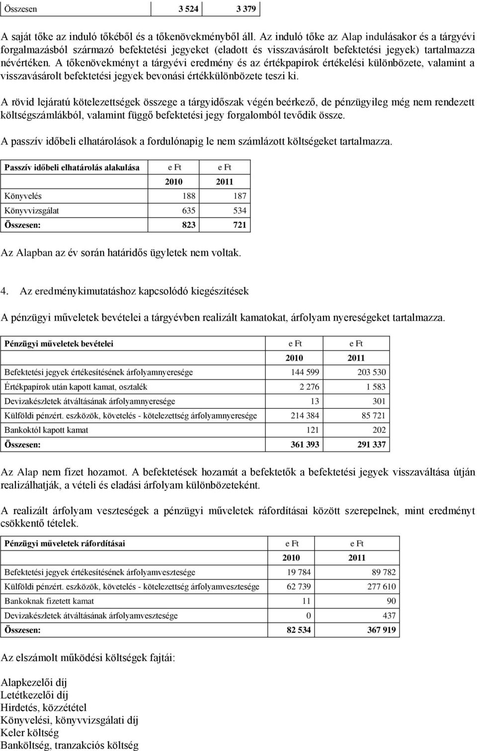 A tőkenövekményt a tárgyévi eredmény és az értékpapírok értékelési különbözete, valamint a visszavásárolt befektetési jegyek bevonási értékkülönbözete teszi ki.