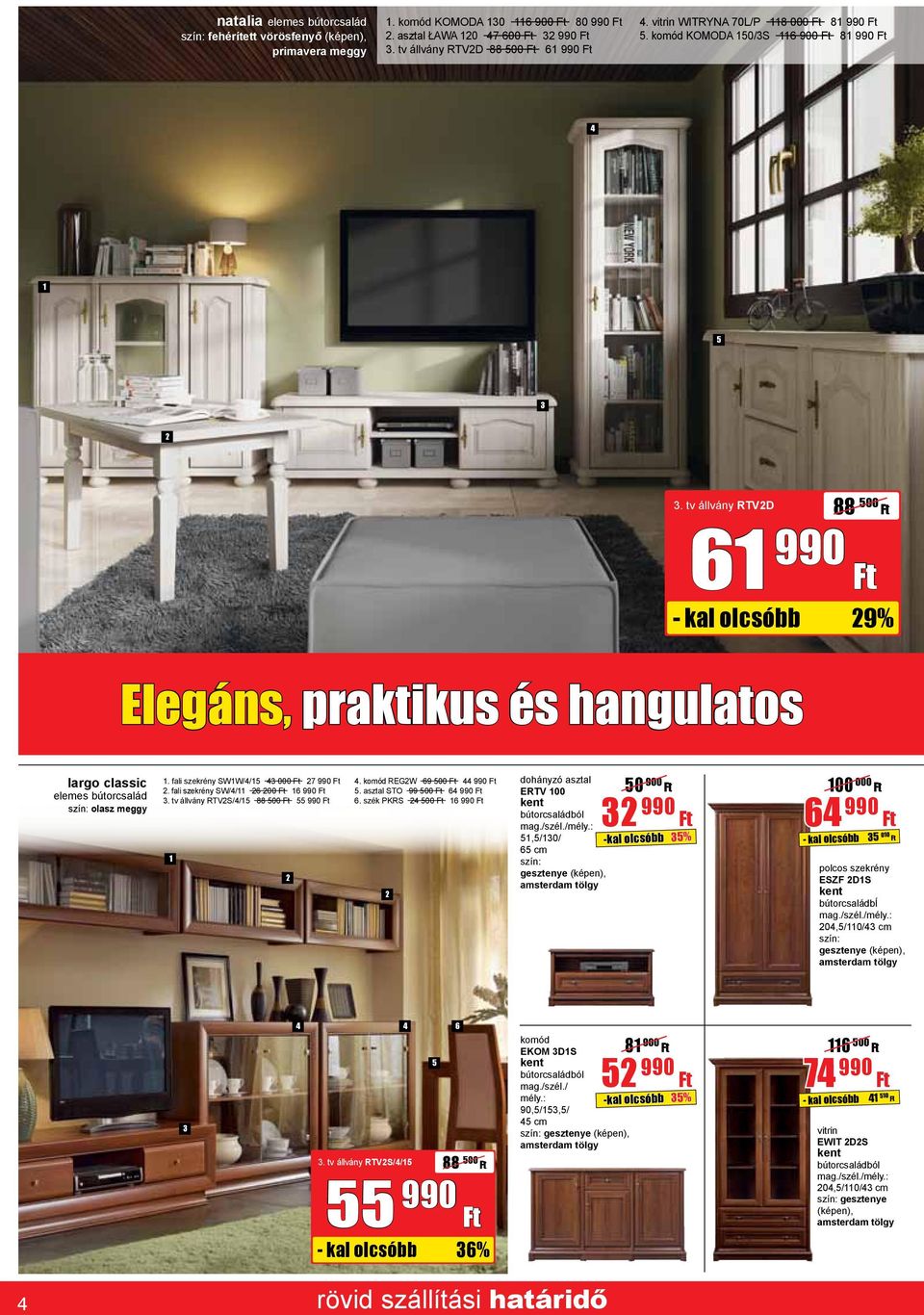 tv állvány RTVD 88 00 Ft 990 Ft Elegáns, praktikus és hangulatos 9% largo classic elemes bútorcsalád olasz meggy fali szekrény SWW// 000 Ft 990 Ft. fali szekrény SW// 00 Ft 990 Ft.