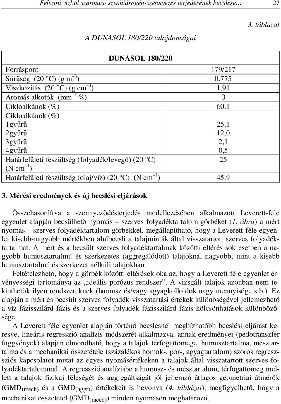 4gyűrű 25,1 12,0 2,1 0,5 25 Határfelületi feszültség (folyadék/levegő) (20 C) (N cm 1 ) Határfelületi feszültség (olaj/víz) (20 C) (N cm 1 ) 45,9 3.