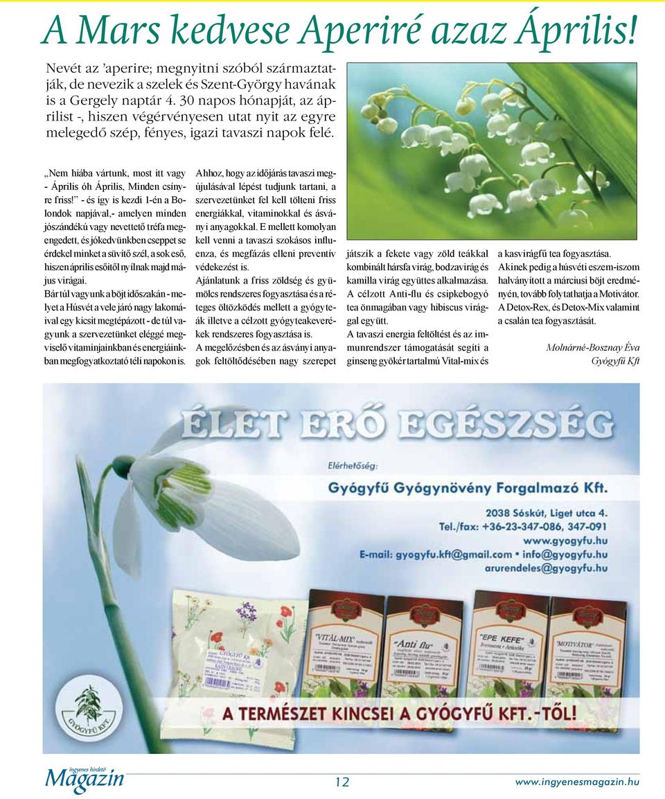 - és így is kezdi 1-én a Bolondok napjával,- amelyen minden jószándékú vagy nevettető tréfa megengedett, és jókedvünkben cseppet se érdekel minket a süvítő szél, a sok eső, hiszen április esőitől