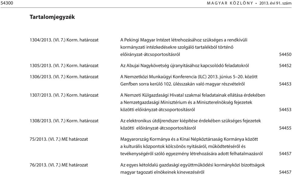 határozat Az Abujai Nagykövetség újranyitásához kapcsolódó feladatokról 54452 1306/2013. (VI. 7.) Korm. határozat A Nemzetközi Munkaügyi Konferencia (ILC) 2013. június 5 20.