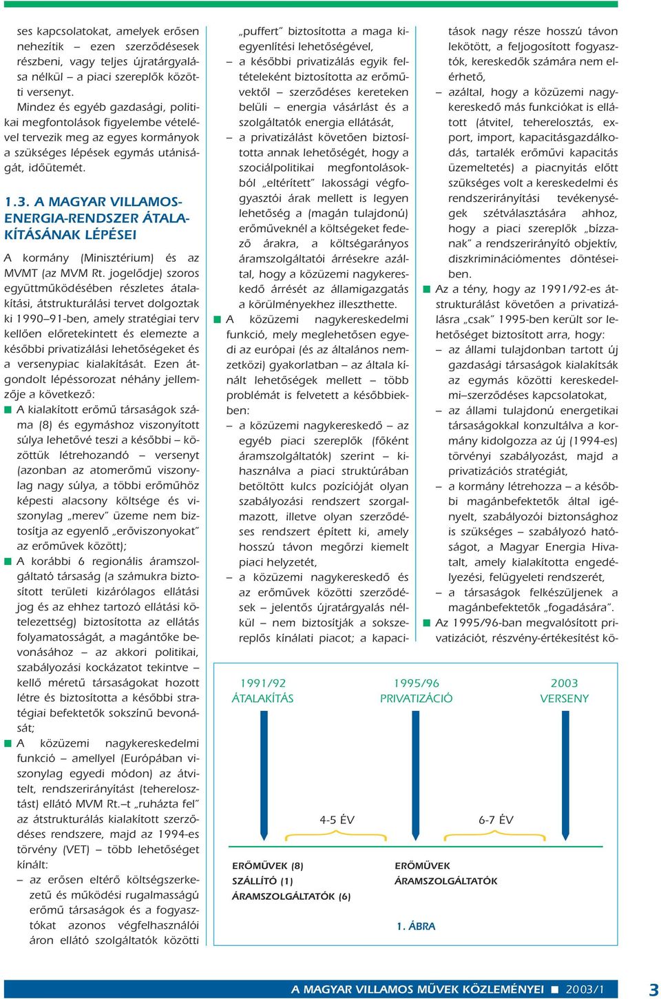 A MAGYAR VILLAMOS- ENERGIA-RENDSZER ÁTALA- KÍTÁSÁNAK LÉPÉSEI A kormány (Minisztérium) és az MVMT (az MVM Rt.