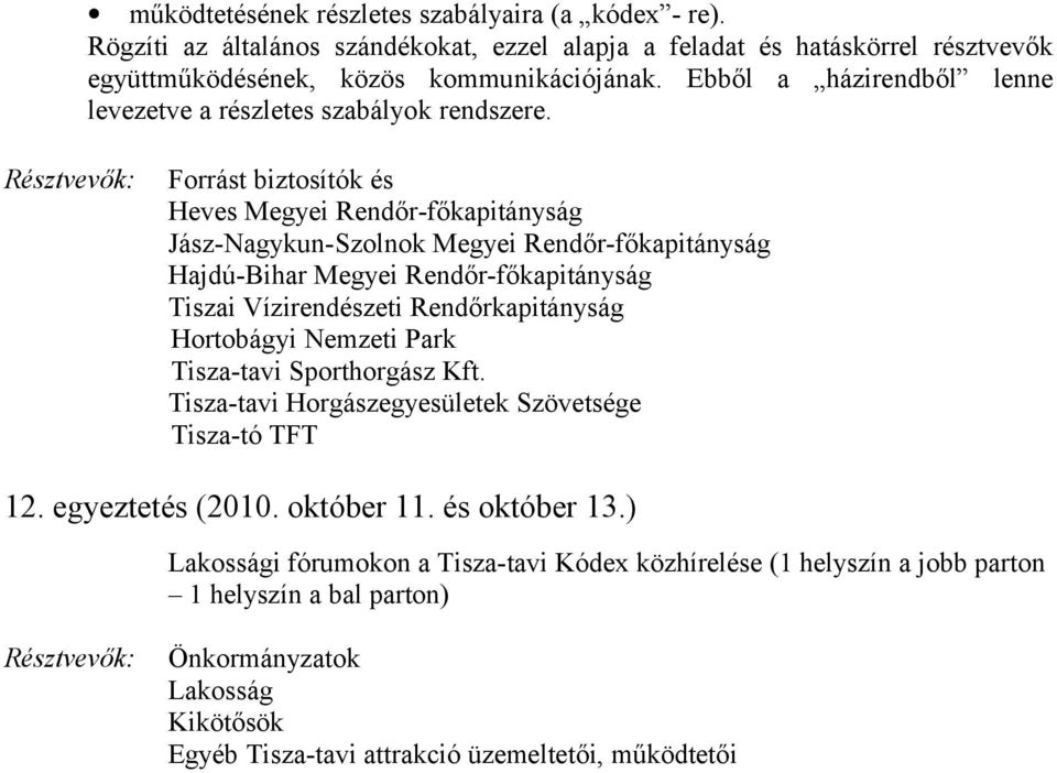 Ebből a házirendből lenne levezetve a részletes szabályok rendszere. Hortobágyi Nemzeti Park Tisza-tavi Sporthorgász Kft.