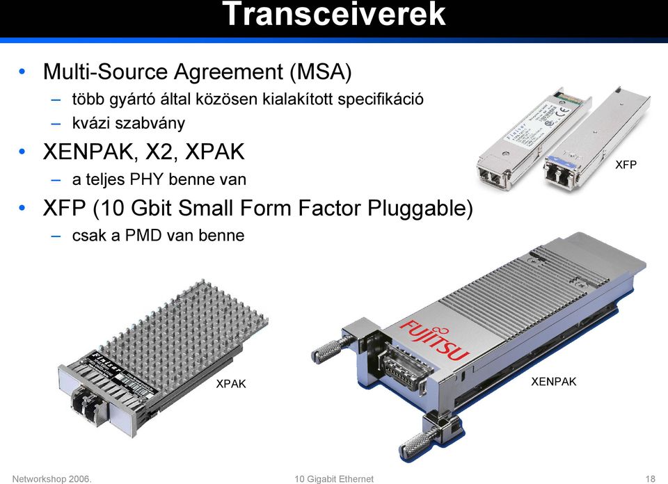 a teljes PHY benne van XFP (10 Gbit Small Form Factor Pluggable)