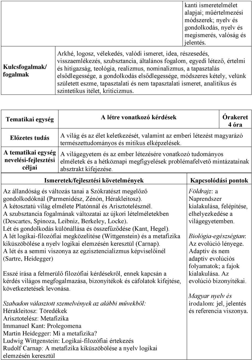 elsődlegessége, a gondolkodás elsődlegessége, módszeres kétely, velünk született eszme, tapasztalati és nem tapasztalati ismeret, analitikus és szintetikus ítélet, kriticizmus.