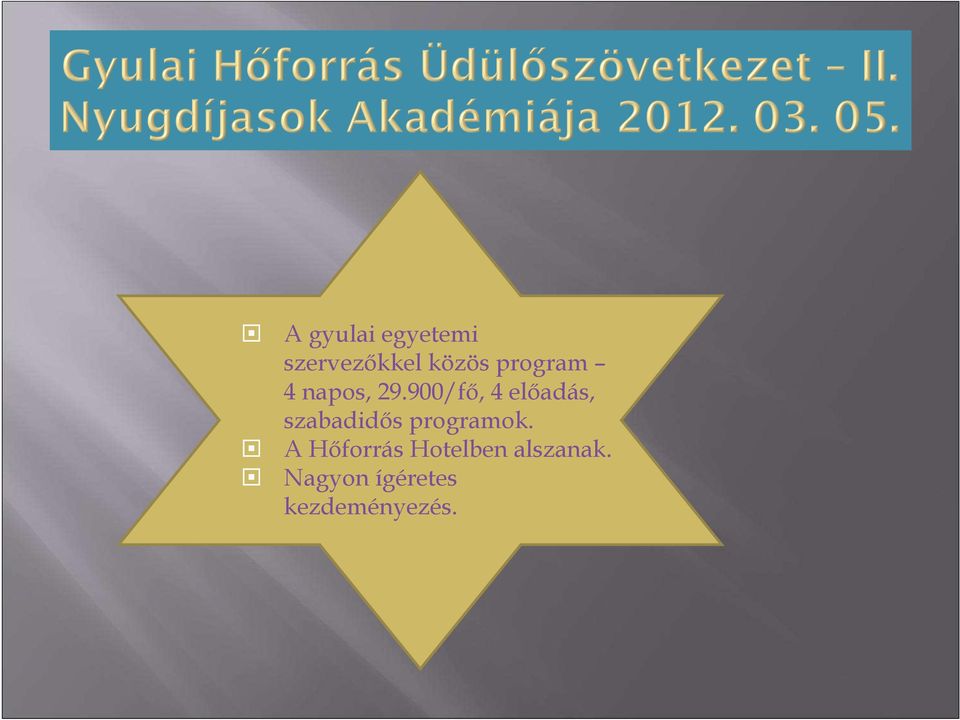 900/fı, 4 elıadás, szabadidıs programok.