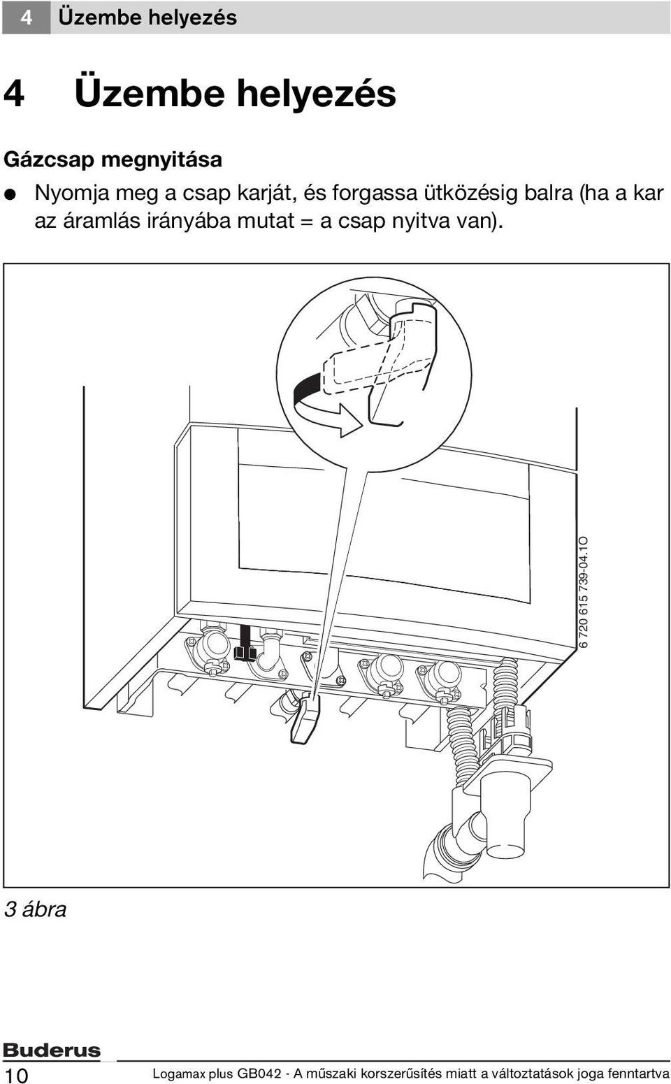 forgassa ütközésig balra (ha a kar az áramlás