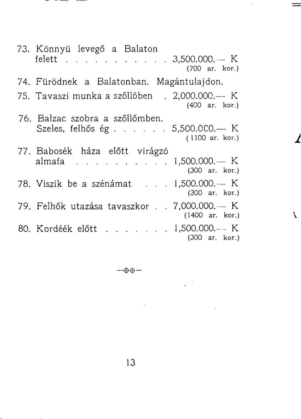 Babosék háza előtt virágzó almafa 5,5C0.CC0. K ( 1100 ar. kor.) 1,500.000. K (300 ar. kor.) 78. Viszik be a szénámat.