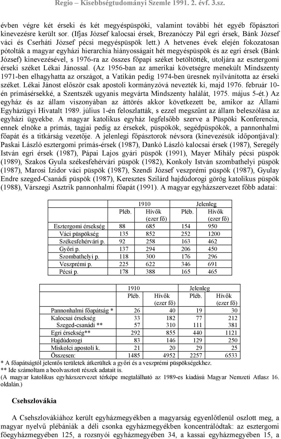 ) A hetvenes évek elején fokozatosan pótolták a magyar egyházi hierarchia hiányosságait hét megyéspüspök és az egri érsek (Bánk József) kinevezésével, s 1976-ra az összes főpapi széket betöltötték,
