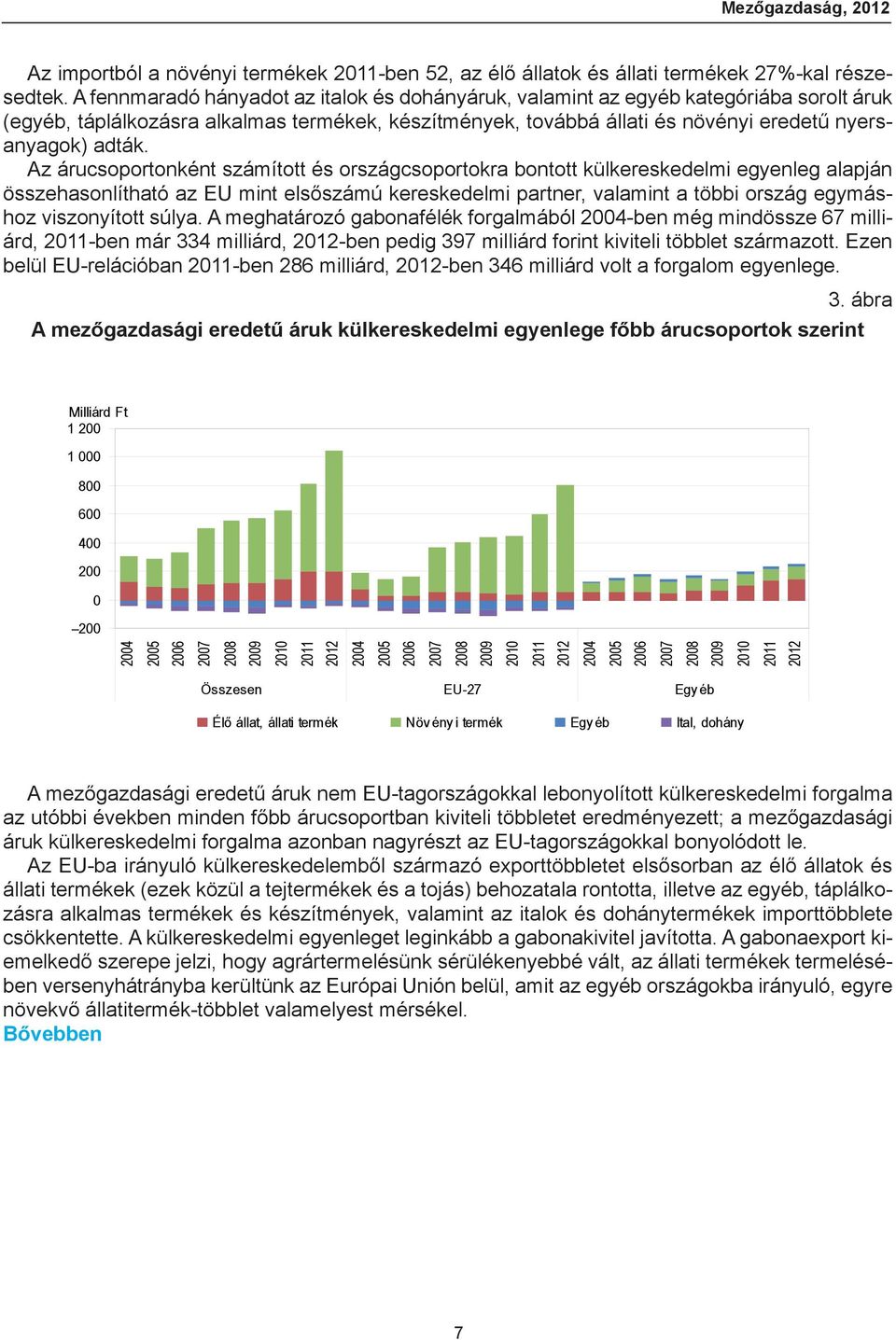 Az árucsoportonként számított és országcsoportokra bontott külkereskedelmi egyenleg alapján összehasonlítható az EU mint elsőszámú kereskedelmi partner, valamint a többi ország egymáshoz viszonyított