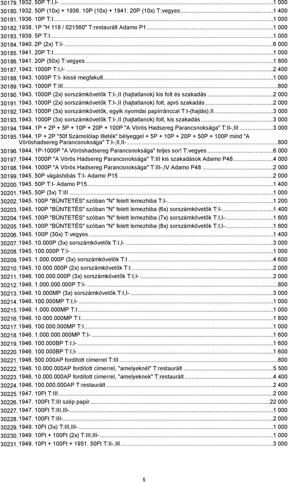 ..1 000 30189.1943. 1000P T:III...800 30190.1943. 1000P (2x) sorszámkövetők T:I-,II (hajtatlanok) kis folt és szakadás...2 000 30191.1943. 1000P (2x) sorszámkövetők T:I-,II (hajtatlanok) folt, apró szakadás.